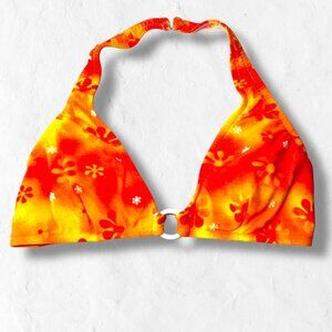 Y2K Halter Bralette Bikini Top Removable Padding Size Medium Vtg Orange Floral